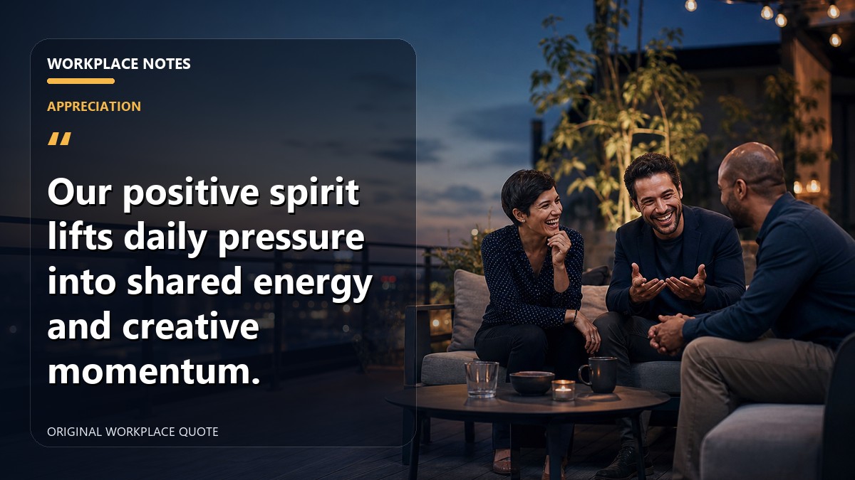 Our positive spirit lifts daily pressure into shared energy and creative momentum.