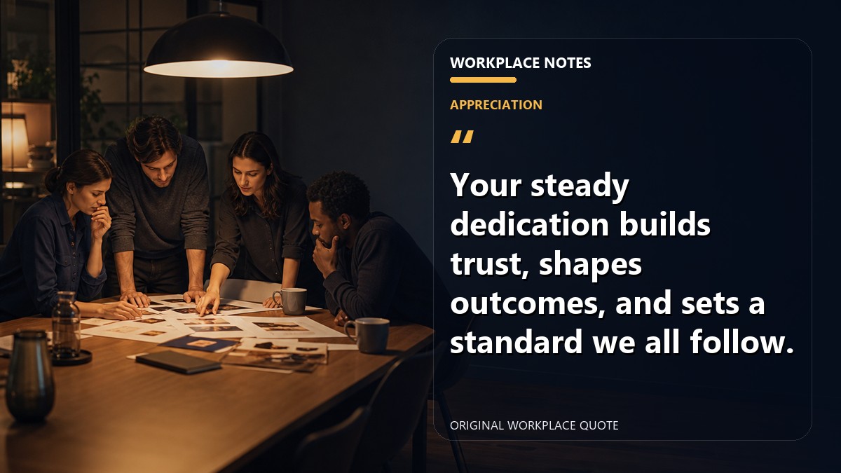Your steady dedication builds trust, shapes outcomes, and sets a standard we all follow.