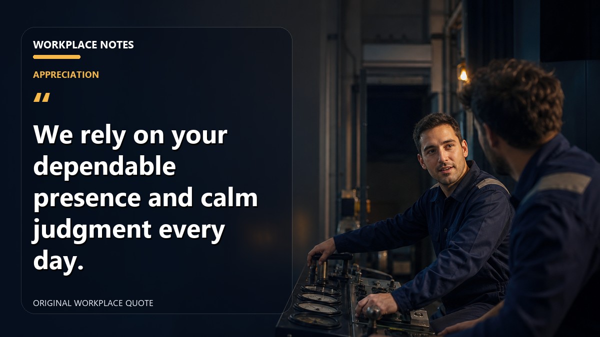 We rely on your dependable presence and calm judgment every day.