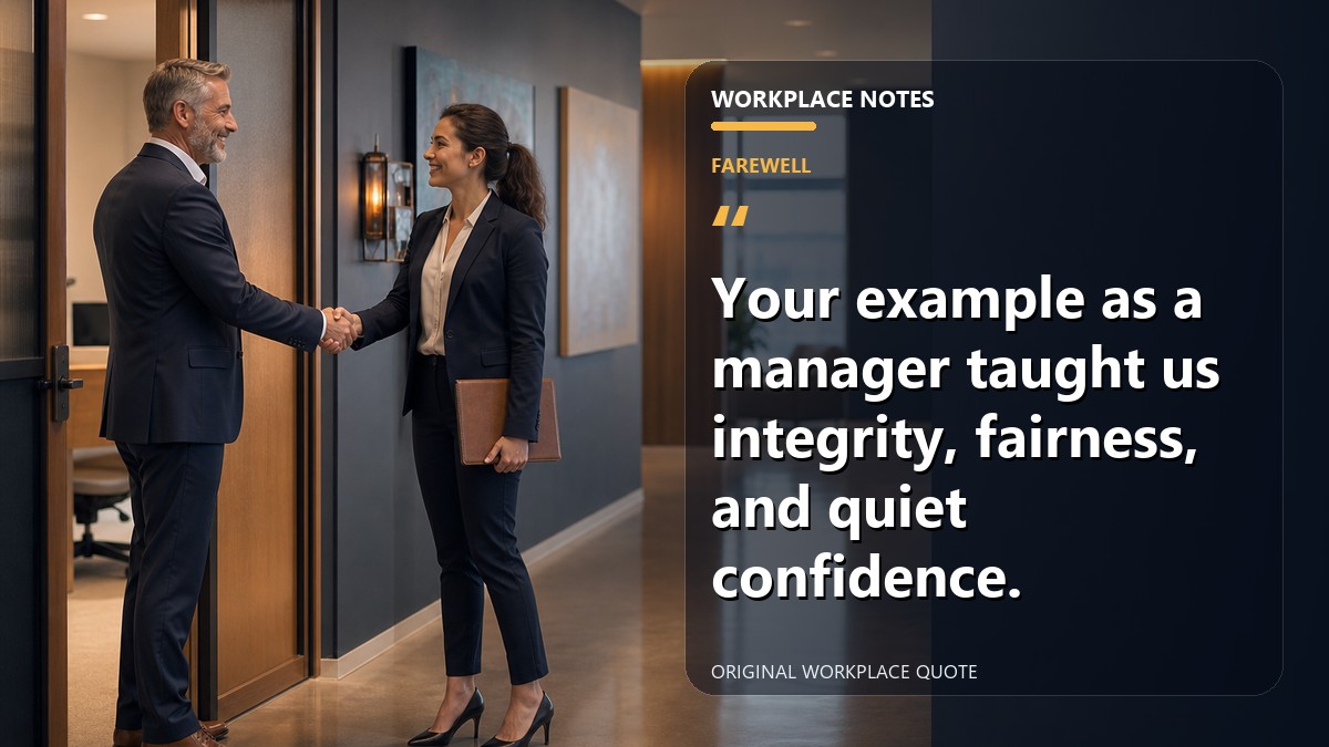 Your example as a manager taught us integrity, fairness, and quiet confidence.