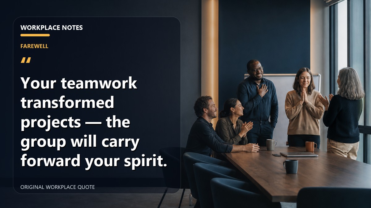 Your teamwork transformed projects — the group will carry forward your spirit.