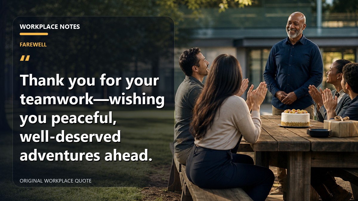 Thank you for your teamwork—wishing you peaceful, well-deserved adventures ahead.