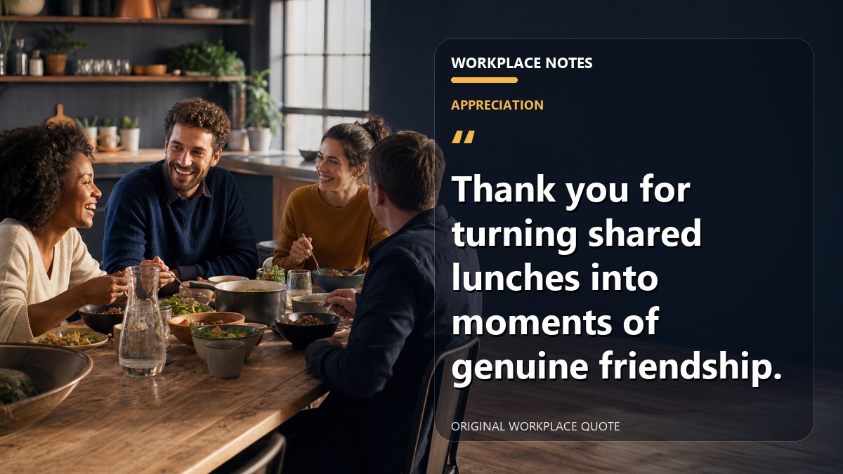 Thank you for turning shared lunches into moments of genuine friendship.
