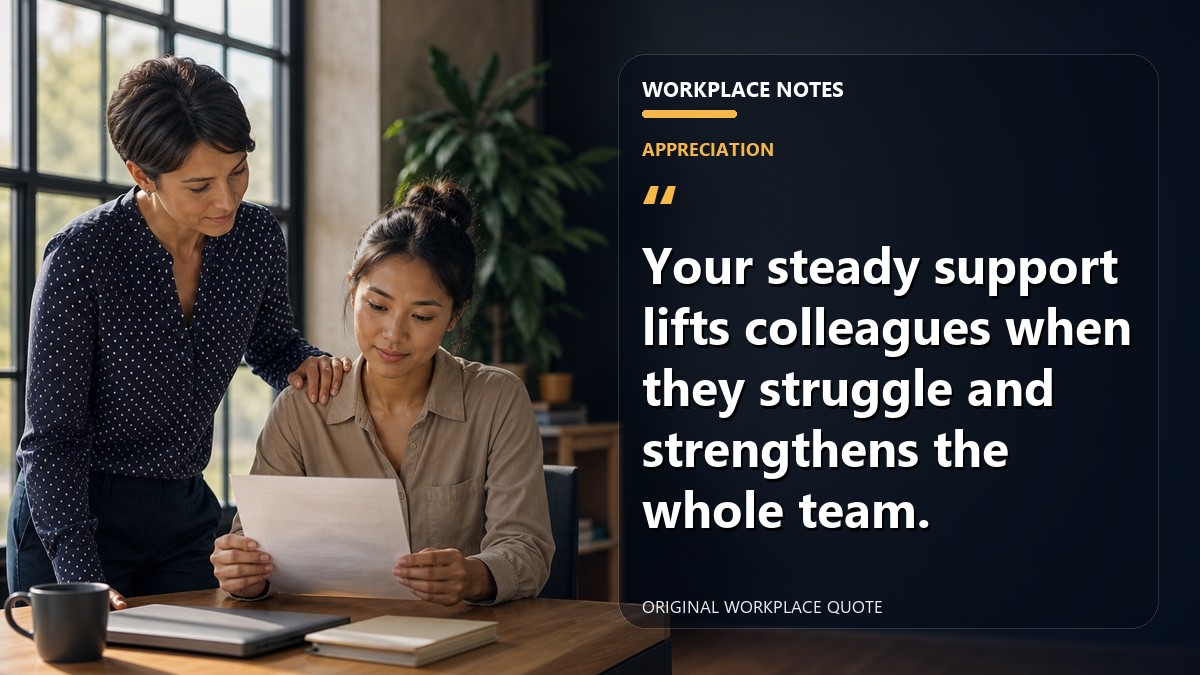 Your steady support lifts colleagues when they struggle and strengthens the whole team.