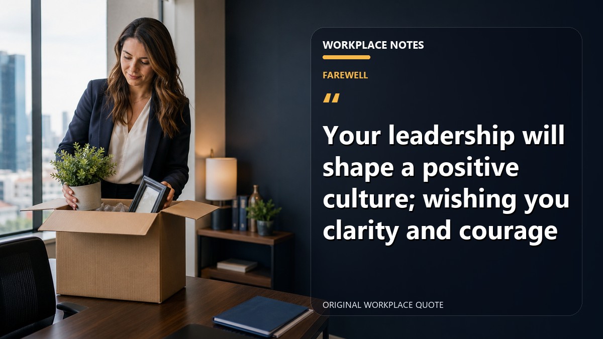 Your leadership will shape a positive culture; wishing you clarity and courage
