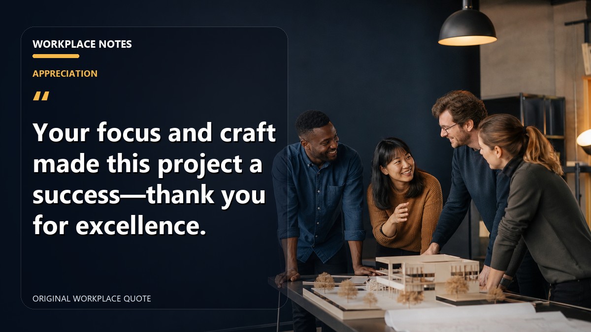 Your focus and craft made this project a success—thank you for excellence.