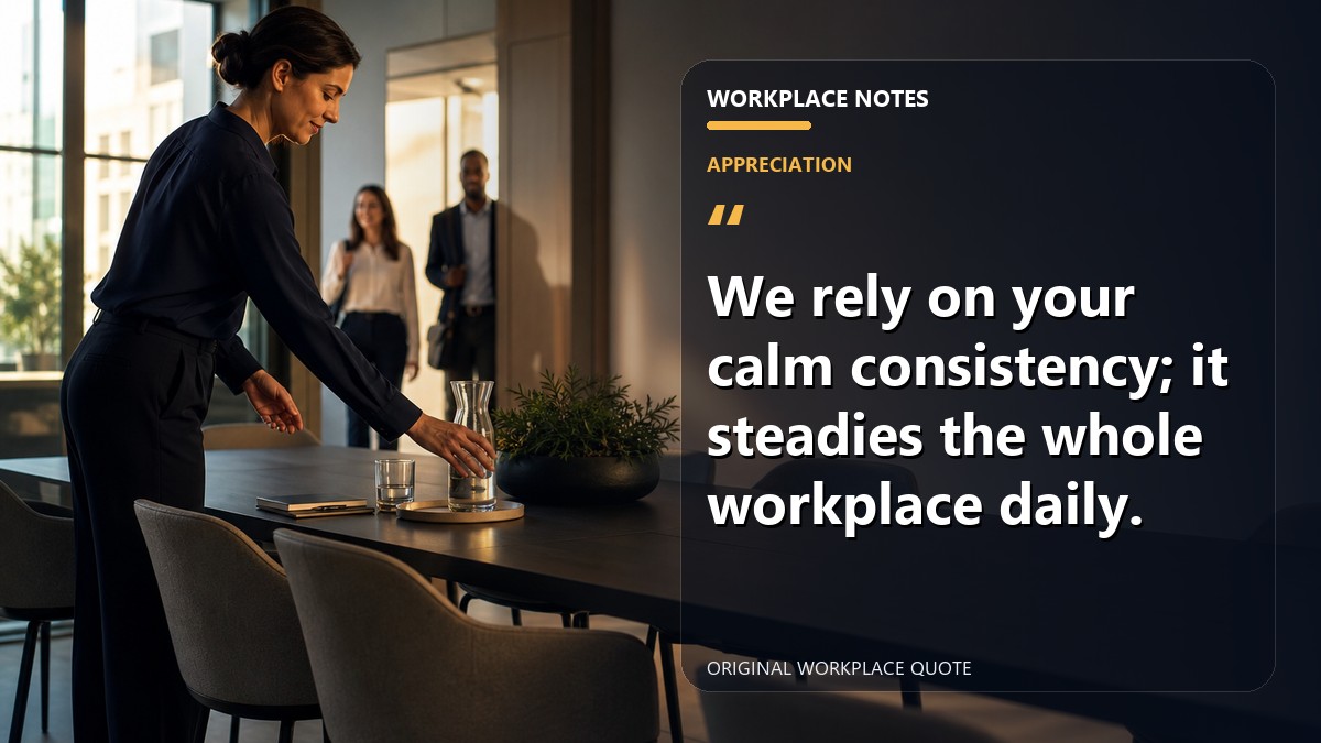 We rely on your calm consistency; it steadies the whole workplace daily.
