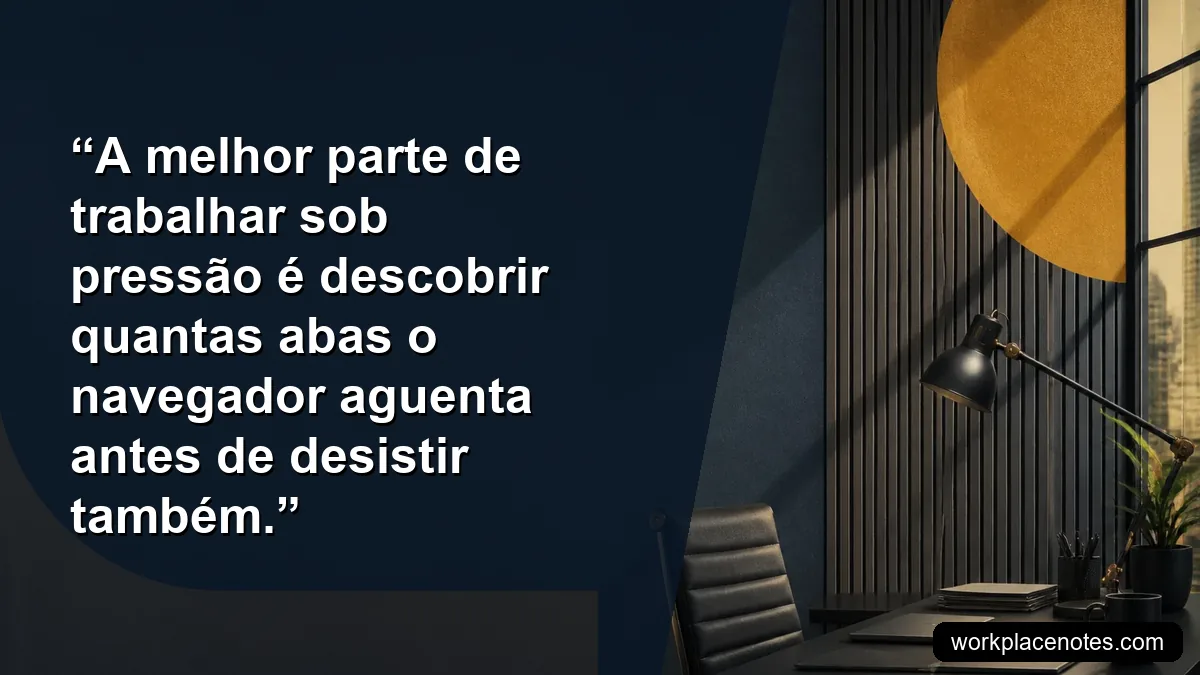 A melhor parte de trabalhar sob pressão é descobrir quantas abas o navegador aguenta antes de desistir também.