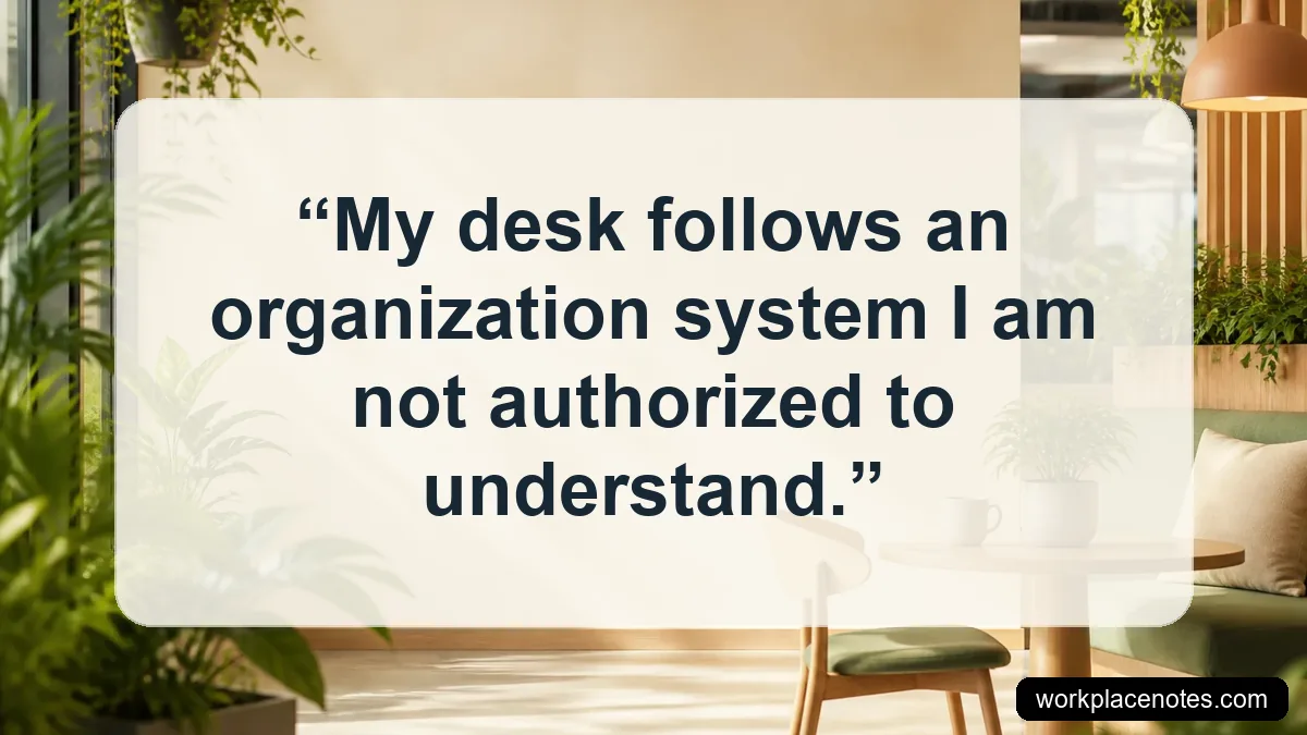 My desk follows an organization system I am not authorized to understand.
