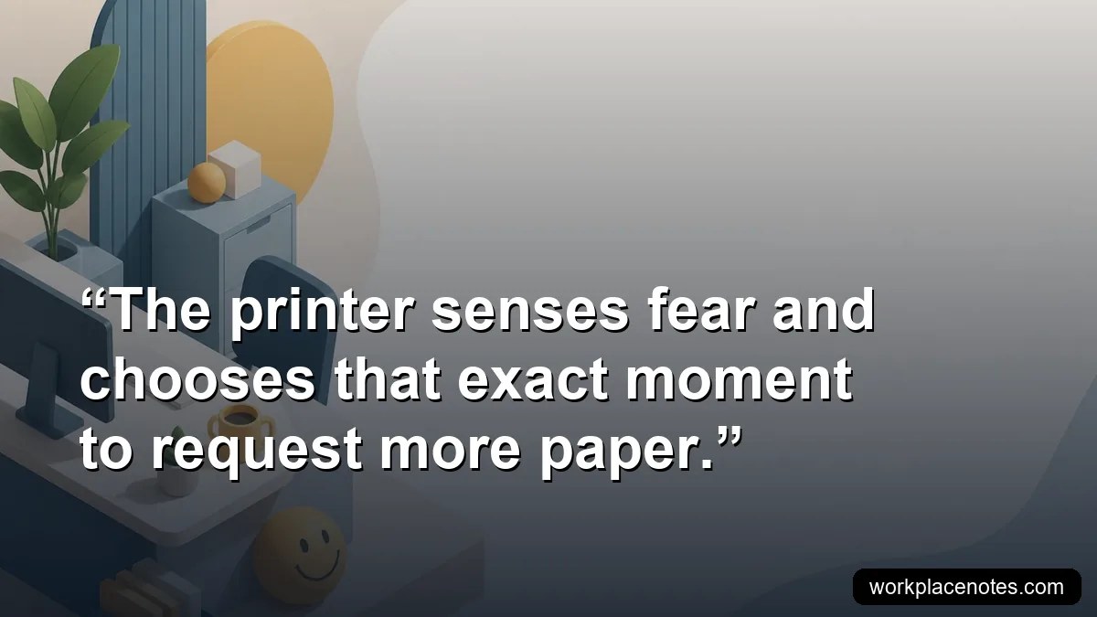 The printer senses fear and chooses that exact moment to request more paper.