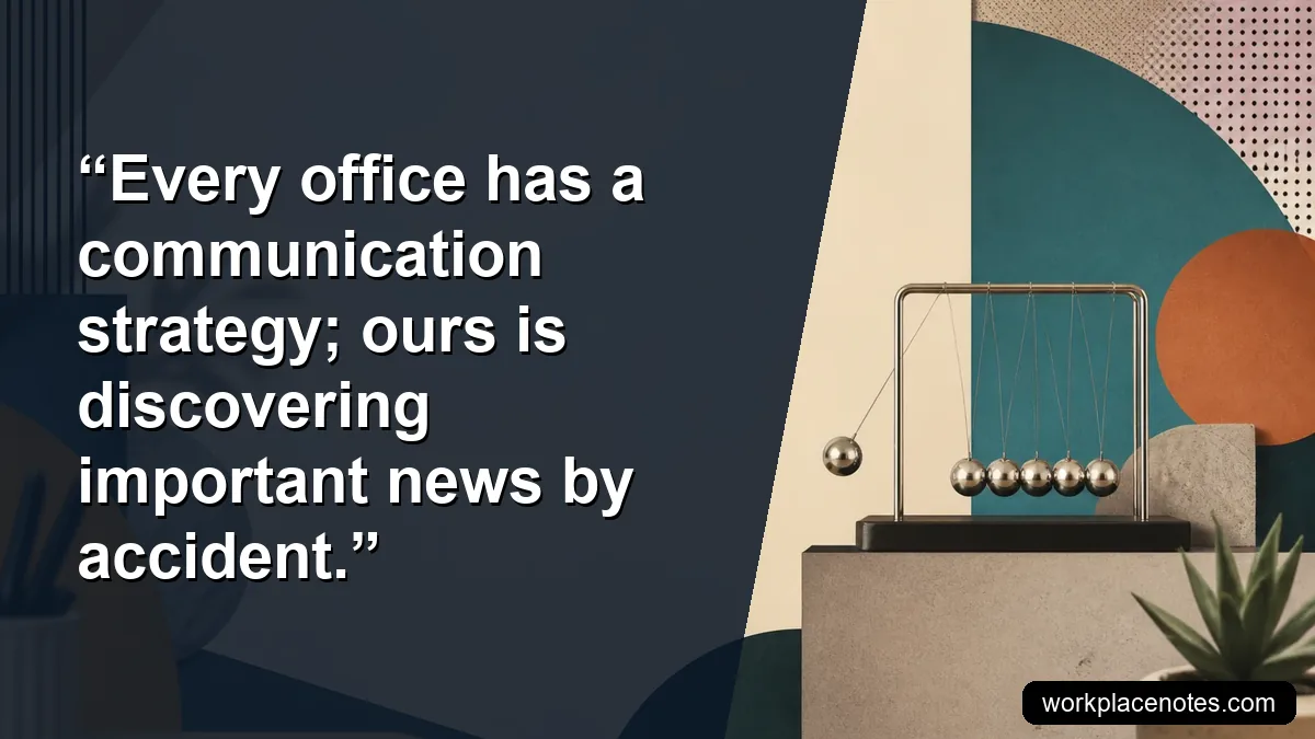 Every office has a communication strategy; ours is discovering important news by accident.